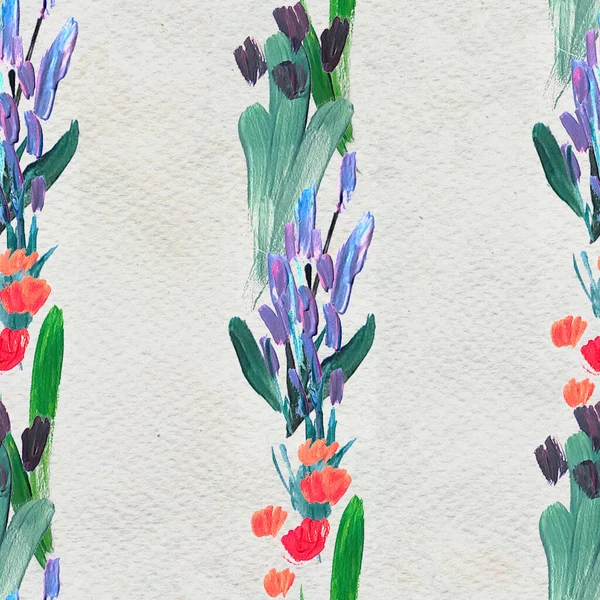 Sömlöst mönster med blommor. Akvarell eller akrylmålning. Handritad blommig bakgrund. — Stockfoto