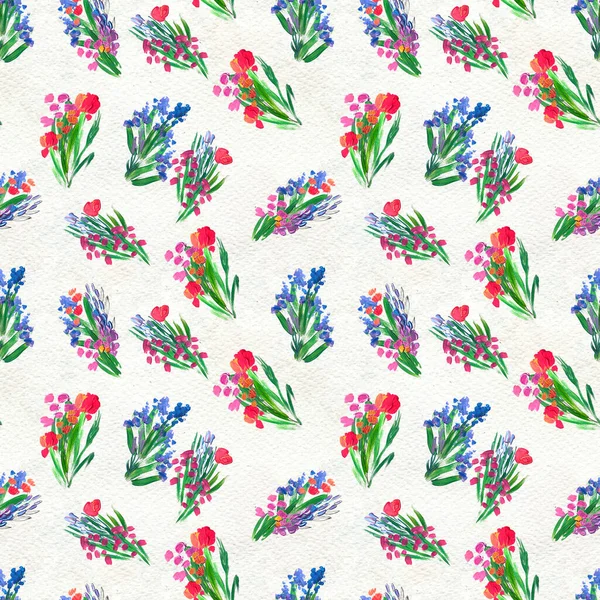 Seamless pattern with flowers. Watercolor or acrylic painting. Hand drawn floral background. — Stock Photo, Image