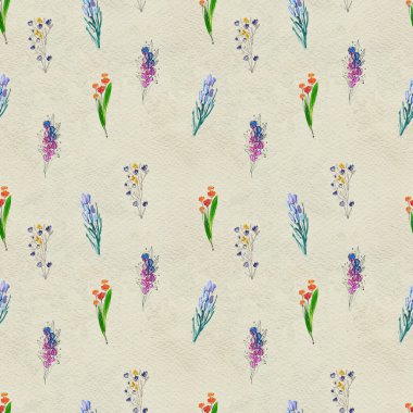 Çiçeklerle kusursuz desen. Suluboya ya da akrilik resim. El çizimi çiçek arkaplanı.