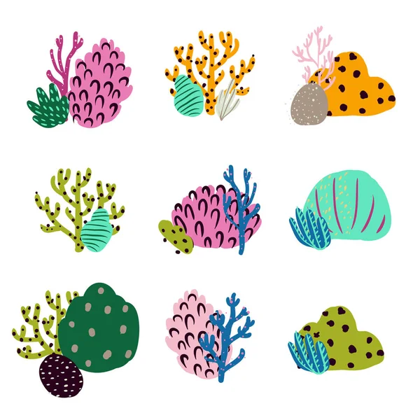 Set von farbenfrohen Unterwasser-Design-Elementen. Vektorillustration — Stockvektor