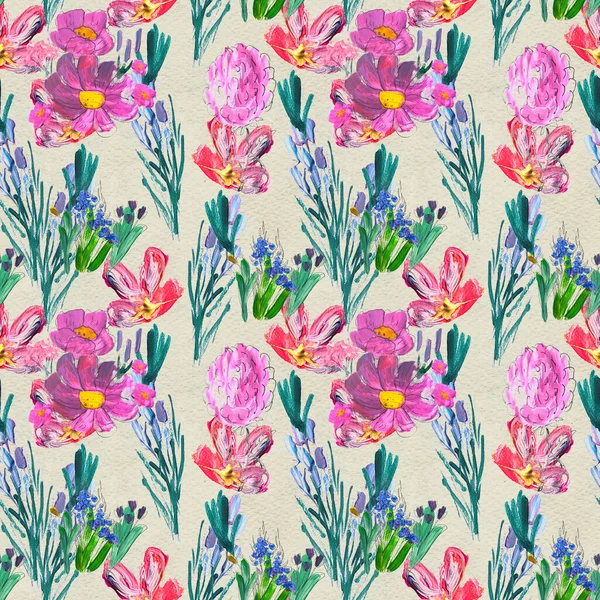 Seamless pattern with flowers. Watercolor or acrylic painting. Hand drawn floral background. — Stock Photo, Image