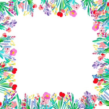 Vektör çiçek çerçevesi. Beyaz arkaplanda soyut çiçekler.