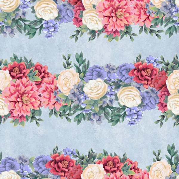 Watercolor floral seamless pattern. Hand painted flowers, greeting card template or wrapping paper — Stock Photo, Image