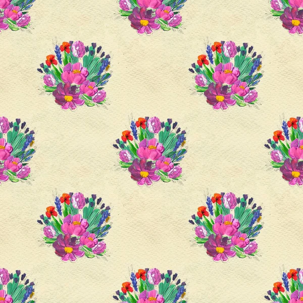 Seamless pattern with flowers. Watercolor or acrylic painting. Hand drawn floral background. — Stock Photo, Image