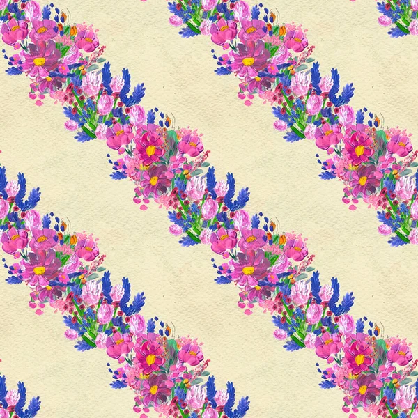 Seamless pattern with flowers. Watercolor or acrylic painting. Hand drawn floral background. — Stock Photo, Image