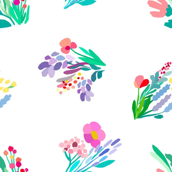 Patrón sin costura con flores, fondo de vector de plantas. — Vector de stock