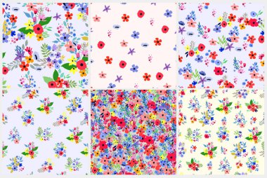 Kusursuz desen ayarlandı. Çiçekli vektör desenli kır çiçekleri. Romantik arkaplan koleksiyonu