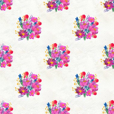 Çiçeklerle kusursuz desen. Suluboya ya da akrilik resim. El çizimi çiçek arkaplanı.