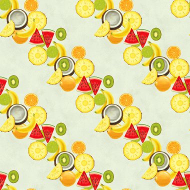 El çizimi pürüzsüz desen. Egzotik meyveli yaz arkaplanı.