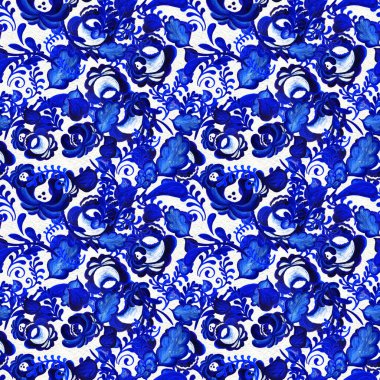 Rusya 'nın gzhel arka planında mavi çiçek deseni var.