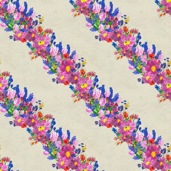 Nahtloses Muster mit Blumen. Aquarell oder Acrylmalerei. Handgezeichneter floraler Hintergrund. — Stockfoto