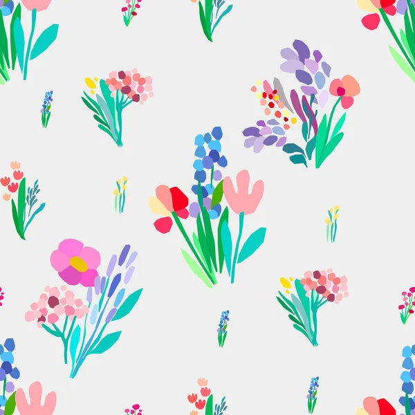 Patrón sin costura con flores, fondo de vector de plantas. — Archivo Imágenes Vectoriales