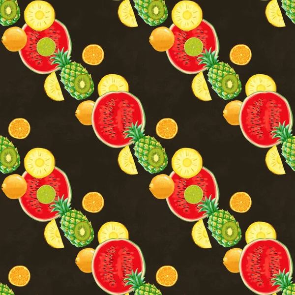 Handgezeichnetes nahtloses Muster. Sommer Hintergrund mit exotischen Früchten. — Stockfoto