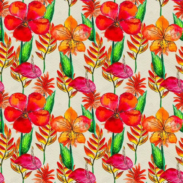 Seamless pattern With Tropical Flowers. Watercolor Background