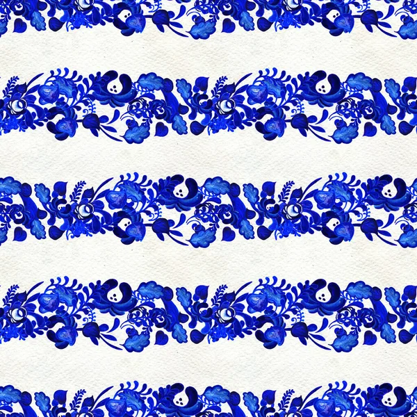 Μπλε floral απρόσκοπτη μοτίβο στο ρωσικό φόντο gzhel — Φωτογραφία Αρχείου