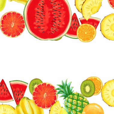 Beyaz arkaplanda el yapımı egzotik meyve sınırı izole edilmiş