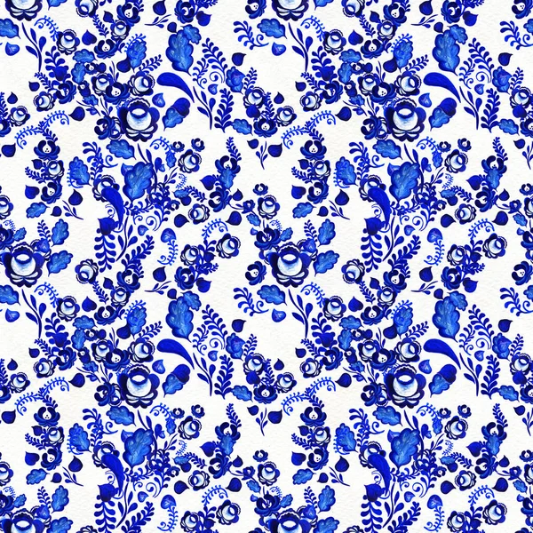 Bleu motif floral sans couture en fond de gzhel russe — Photo