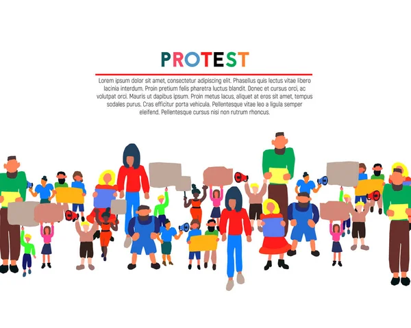 Protestanter människor på en vit bakgrund. Revolution vektor illustration. Arbetstagarnas streetprotest — Stock vektor