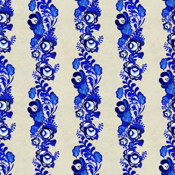 Blauwe bloemen naadloze patroon in Russische gzhel achtergrond — Stockfoto