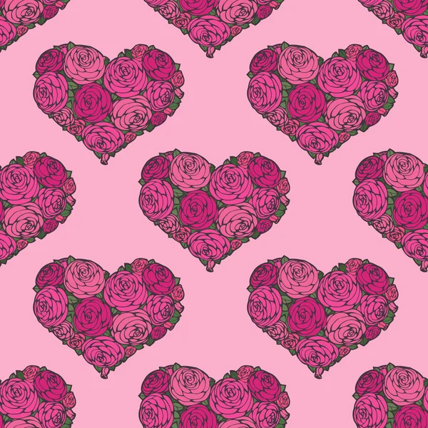 Motif sans couture avec des coeurs en rose rouge — Image vectorielle