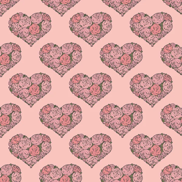 Motif sans couture avec des coeurs en rose rouge — Image vectorielle
