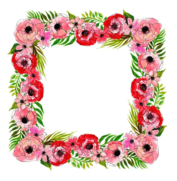 Floral frame met roze bloemen — Stockvector