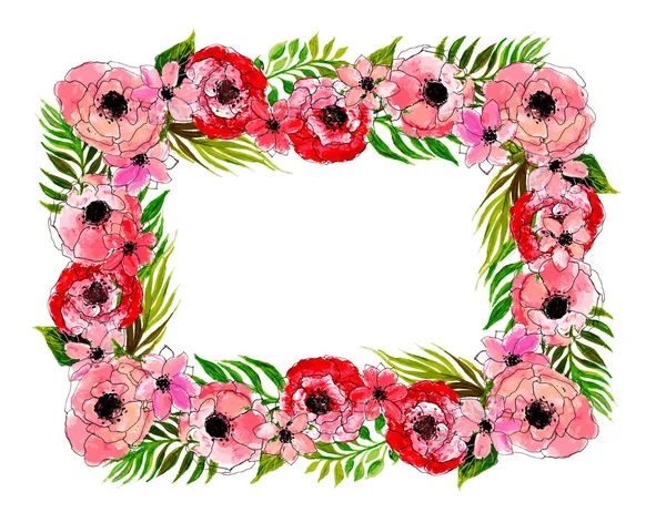 Floral frame met roze bloemen — Stockvector