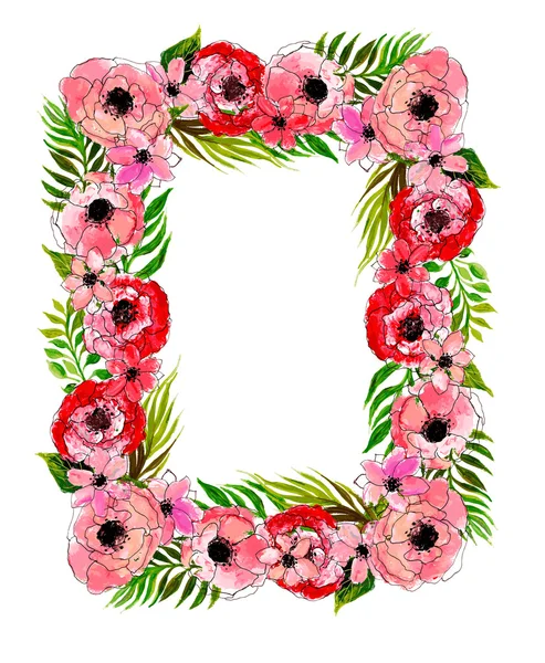 Floral frame met roze bloemen — Stockvector