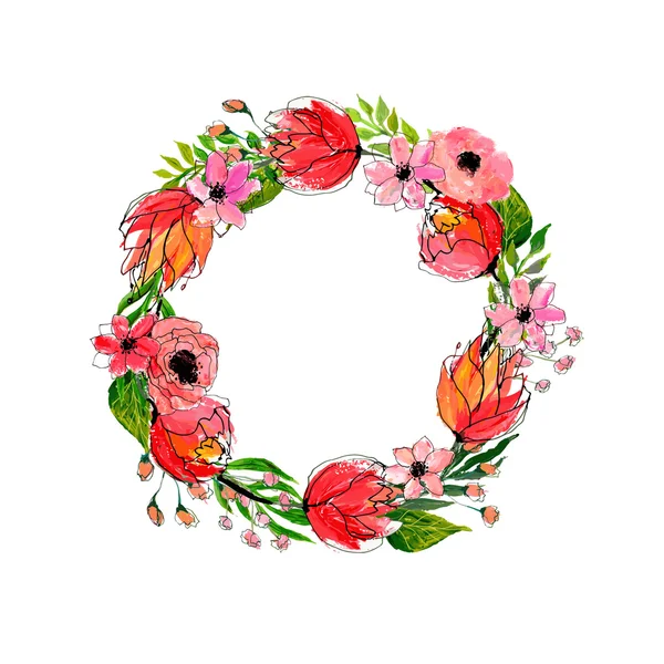 Watercolor flowers wreath — Stock Vector