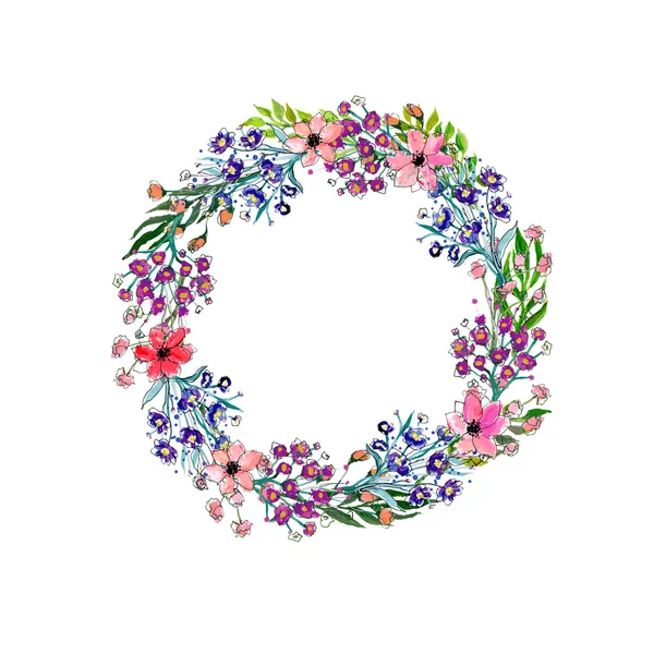 Couronne de fleurs aquarelle — Image vectorielle
