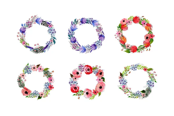 水彩花の花輪セット — ストックベクタ