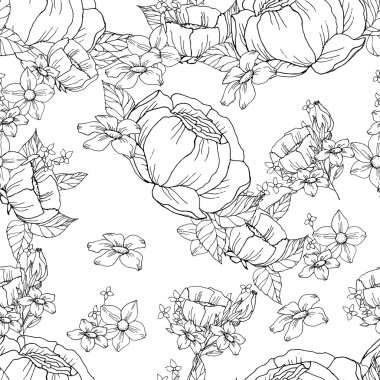 Kusursuz siyah ve beyaz çiçekli desen