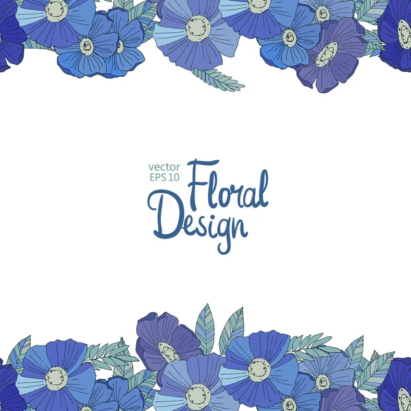 Borda floral azul feita com flores silvestres — Vetor de Stock