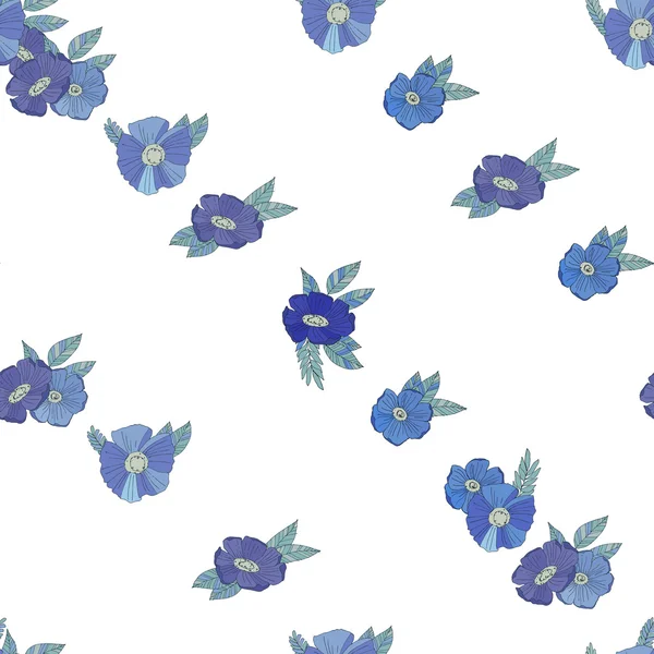 Flores azules sobre fondo blanco — Vector de stock