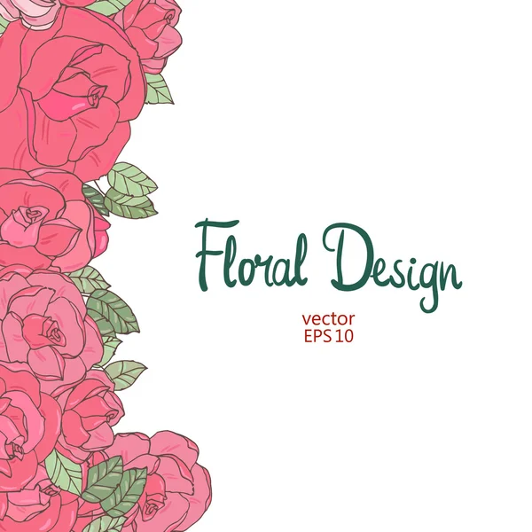 Frontera de boda vintage con rosas rosadas — Vector de stock