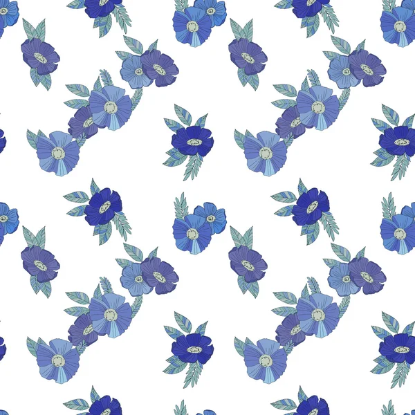 Flores azules sobre fondo blanco — Vector de stock