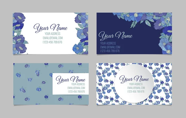 Set of four floral business cards — Stock Vector