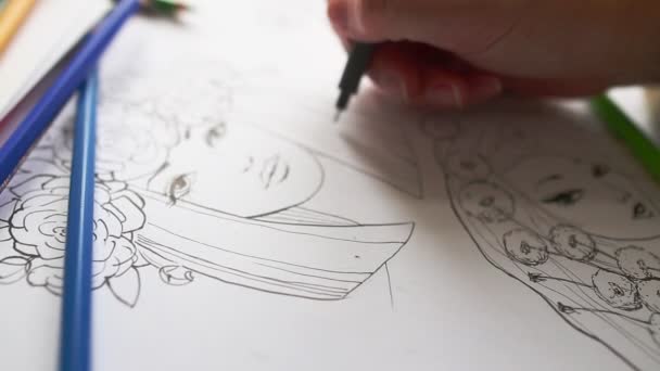 Tekening proces, close-up — Stockvideo