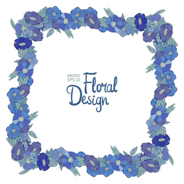 Blauer Blumenrand mit Wildblumen — Stockvektor