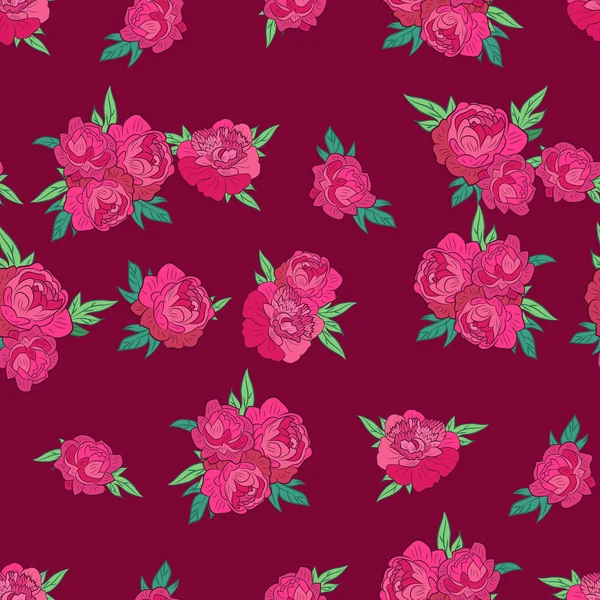 Seamless pattern with pink peonies — Stock Vector