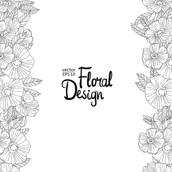 Borde floral hecho con flores incompletas — Vector de stock