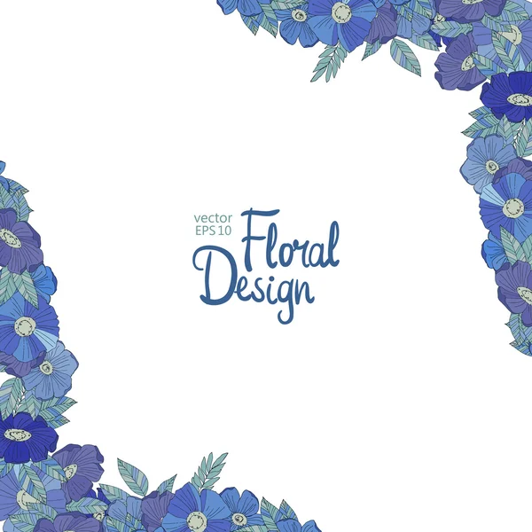 Borda floral azul feita com flores silvestres —  Vetores de Stock