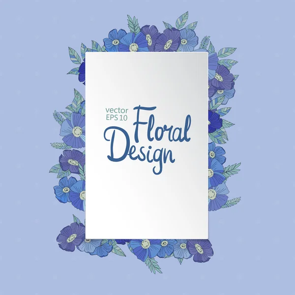 Blue floral border made with wildflowers — Stock Vector