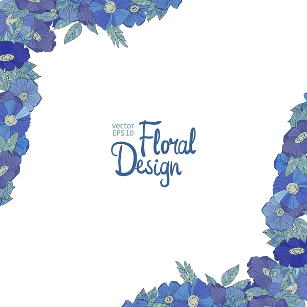 Borda floral azul feita com flores silvestres — Vetor de Stock