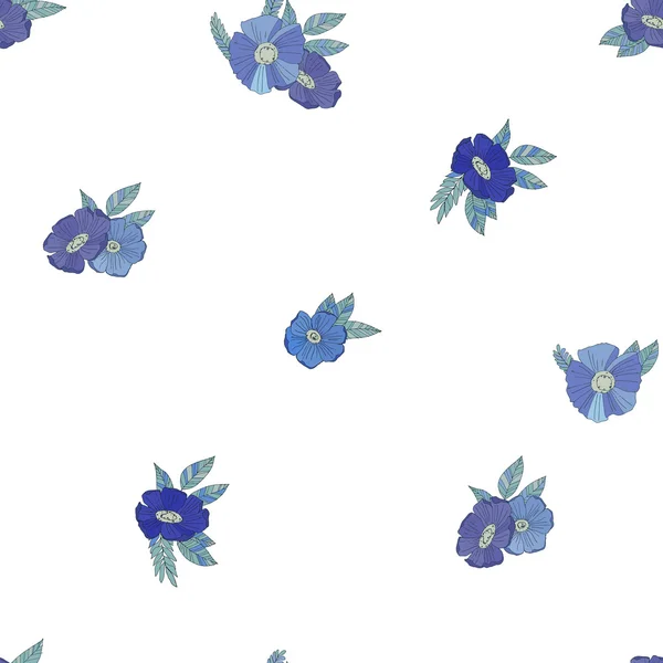 Flores azules sobre fondo blanco — Vector de stock
