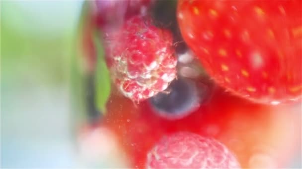 물에 혼합된 딸기 — 비디오