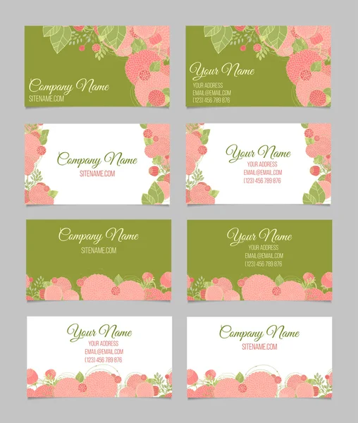 Set of four double-sided floral business cards — Stock Vector