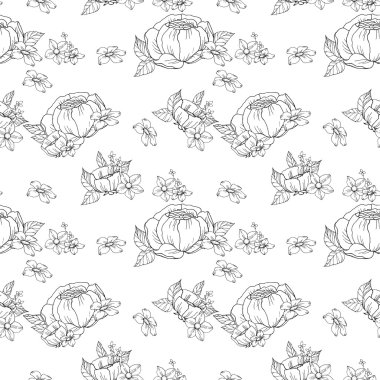 Kusursuz siyah ve beyaz çiçekli desen