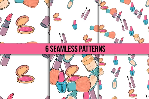 Makeup seamless pattern set — Stock Vector