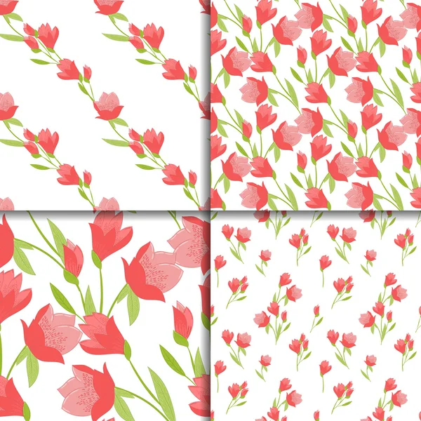 Conjunto floral inconsútil con flores de tulipán — Archivo Imágenes Vectoriales